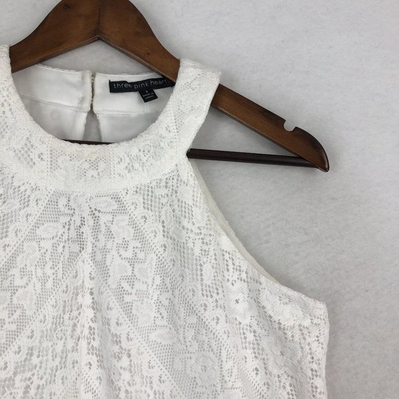 Three Pink Hearts NWT Women's Size Small White High Neck Sleeveless Mini Dress - Picture 3 of 10